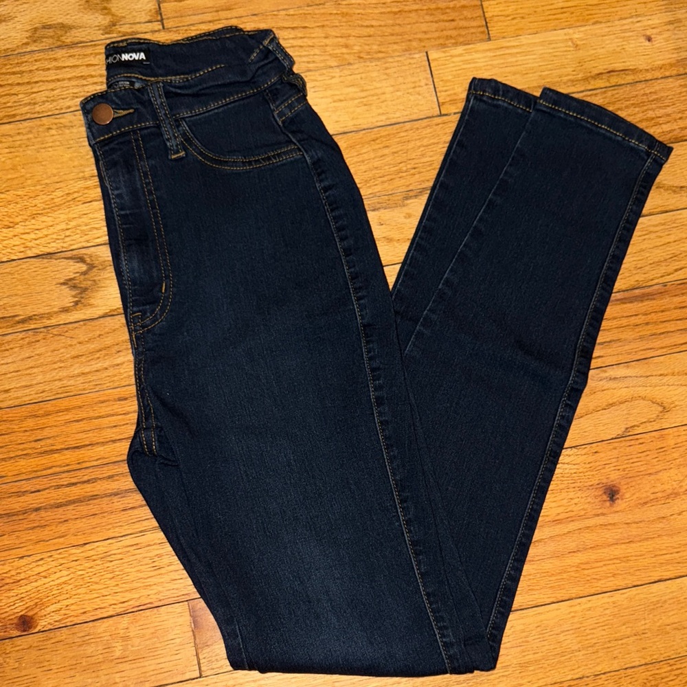 High Waisted Dark Blue Skinny Jeans